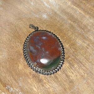 Red & Green Jasper Round Stone Silver Tone Pendant